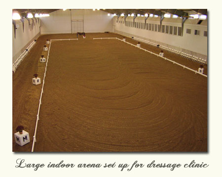large indoor arena set up for dressage clinic